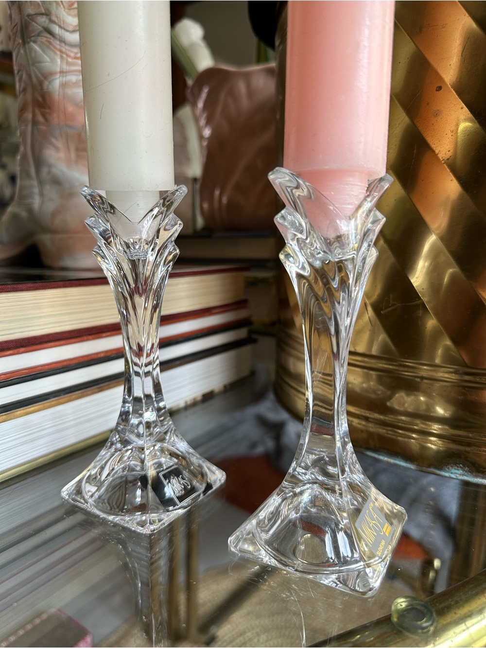 Vintage Mikasa Art Deco Small Crystal Candleholders